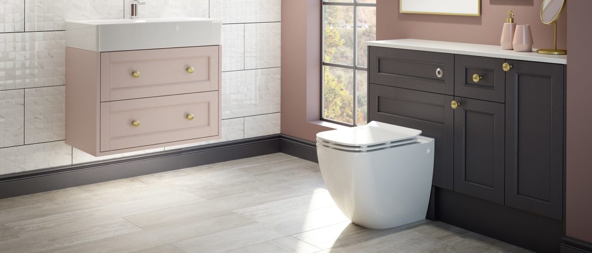 Roseberry painted timber furniture in Rose Quartz and London Grey from Utopia Bathrooms ia Bathrooms Roseberry painted