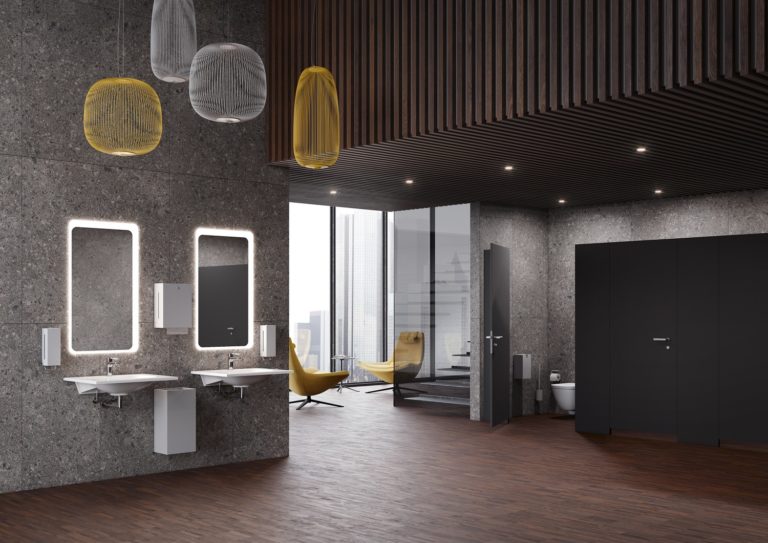 Hewi washbasin concept easy-to-reach sanitiser