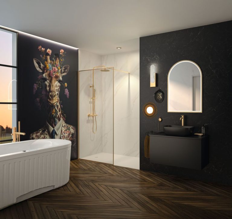 SFA Saniflo hosts product talks at Installer Show 2025 Bathroom-Review-Installer Show 2025 Solo-Design-gold-Giraffe-Kinewall