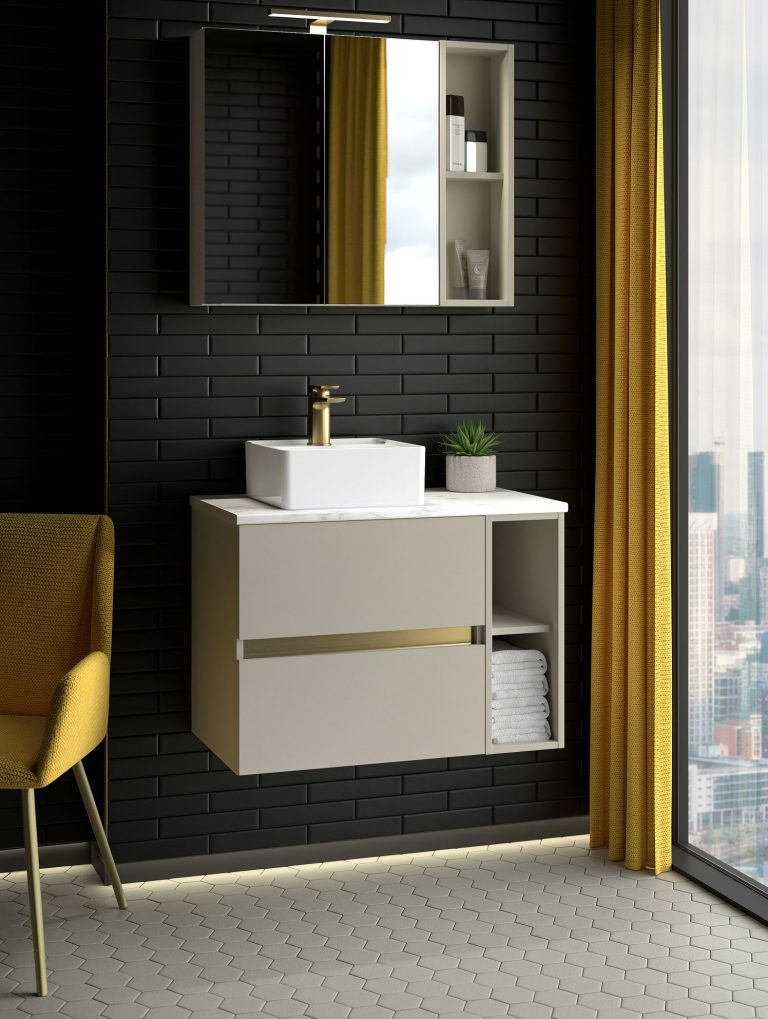 Utopia launches latest Qube bathroom furniture innovations Bathroom-Review-Qube-modular-furniture-in-new-Sandy-Ecru-Utopia