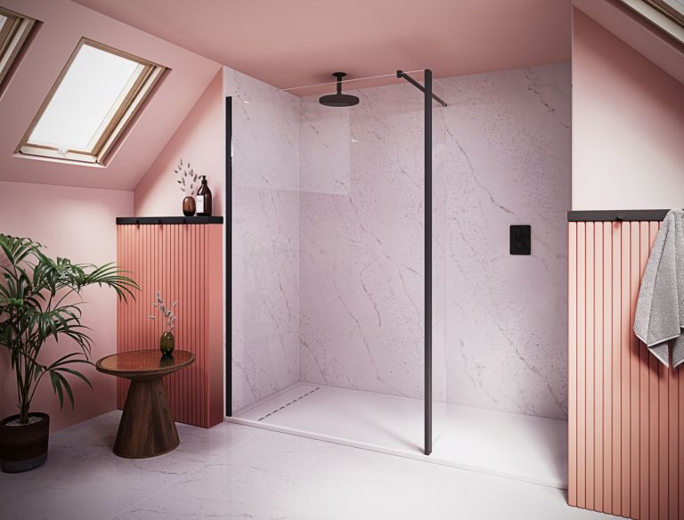 Flair Showers launches BABY AYO reduced-height wetroom system for compact and loft bathrooms Flair-Showers-BABY-AYO-Wetroom-Panel-with-Rotating-Panel-Matte-Black