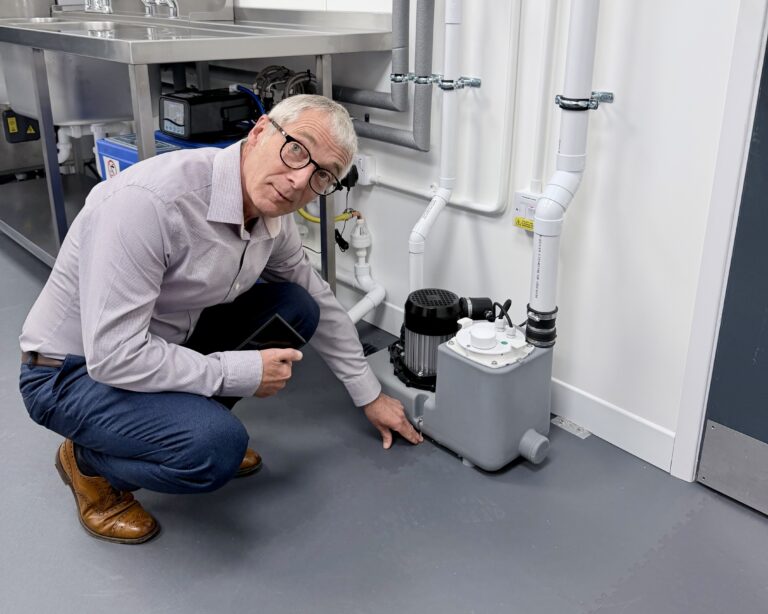 Saniflo MD visits key client to see latest installation SFA Saniflo UK MD Dave Cook